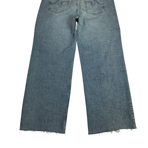AG Saige Wide Leg Crop High Rise Fit Jeans Womens 27 Blue Raw Hem - Picture 7 of 12